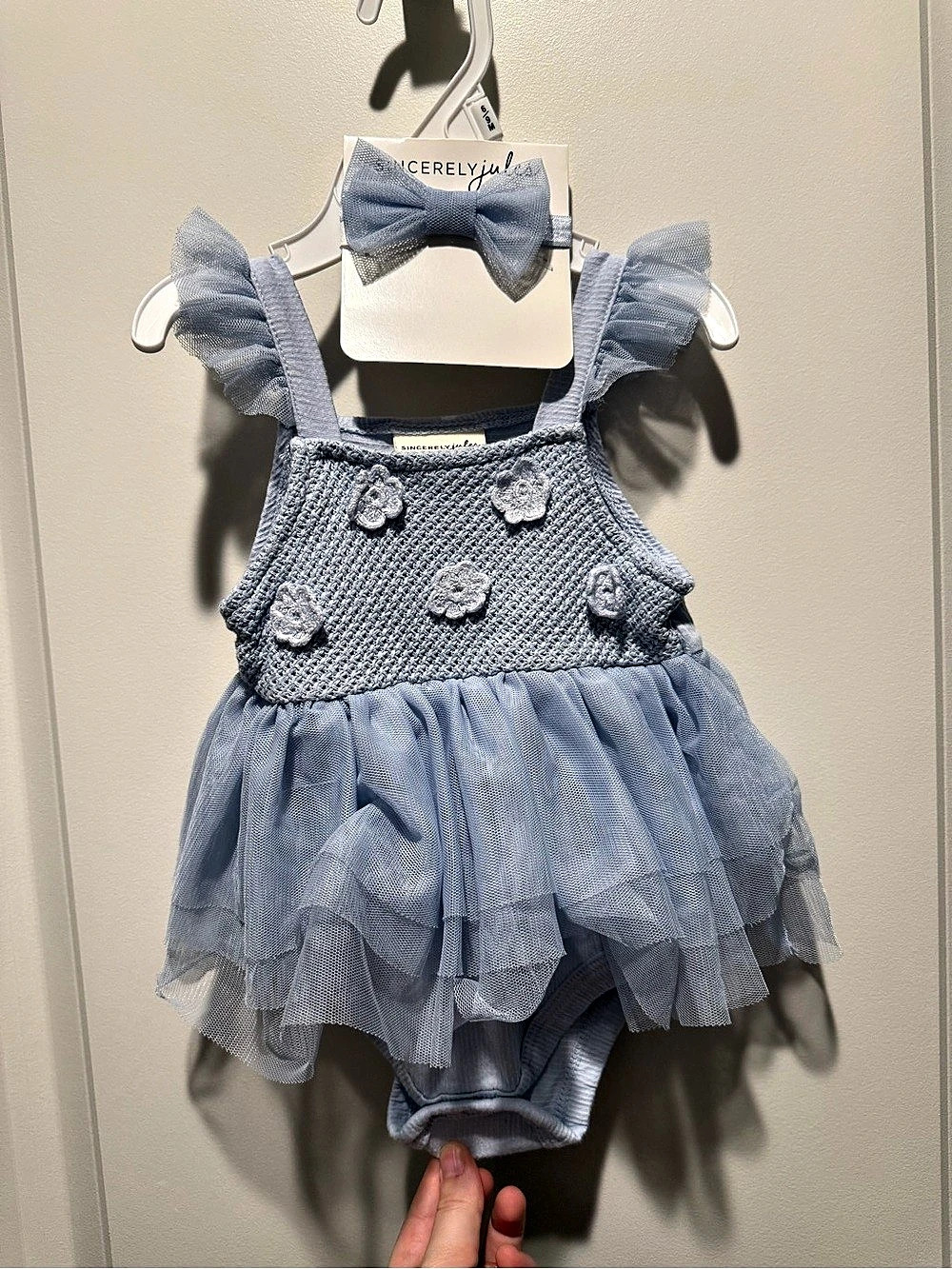 Sincerely Jules Baby Blue Ruffle Romper Dress Size 6/9M Like New